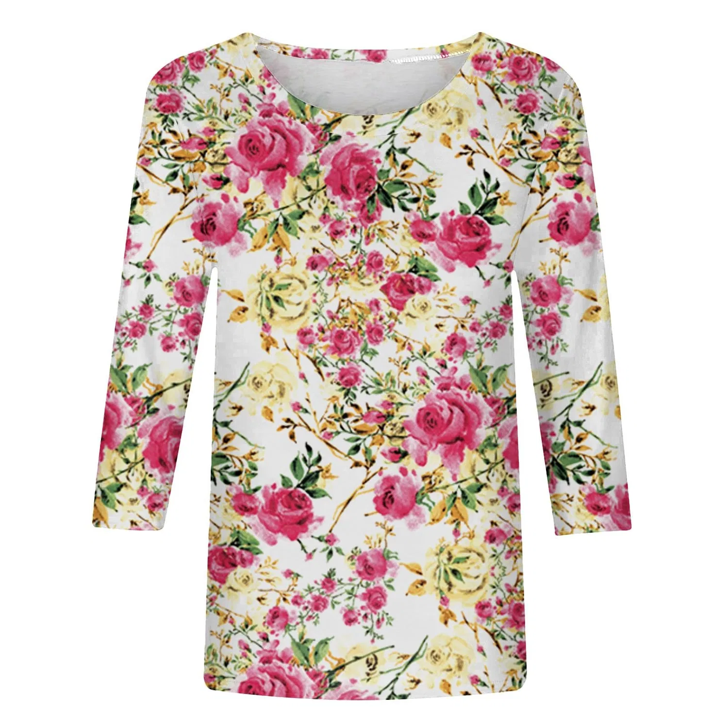 Женская футболка с принтом Plus Size T-Shirts 3/4 Sleeves, Hot Pink #2 — фото 4