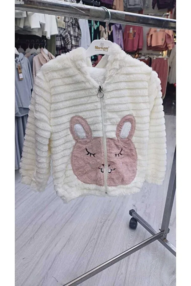 Детское пальто-кардиган с принтом Hooded Rabbit Printed Plush Alissrekids, Nude Color