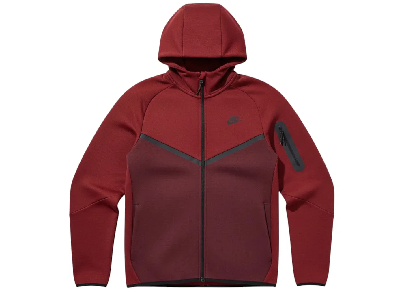 Мужская худи с полноценной застежкой-молнией Nike Tech Fleece Windrunner Full Zip Hoodie, Dark Team Red/Burgundy Crush-Black