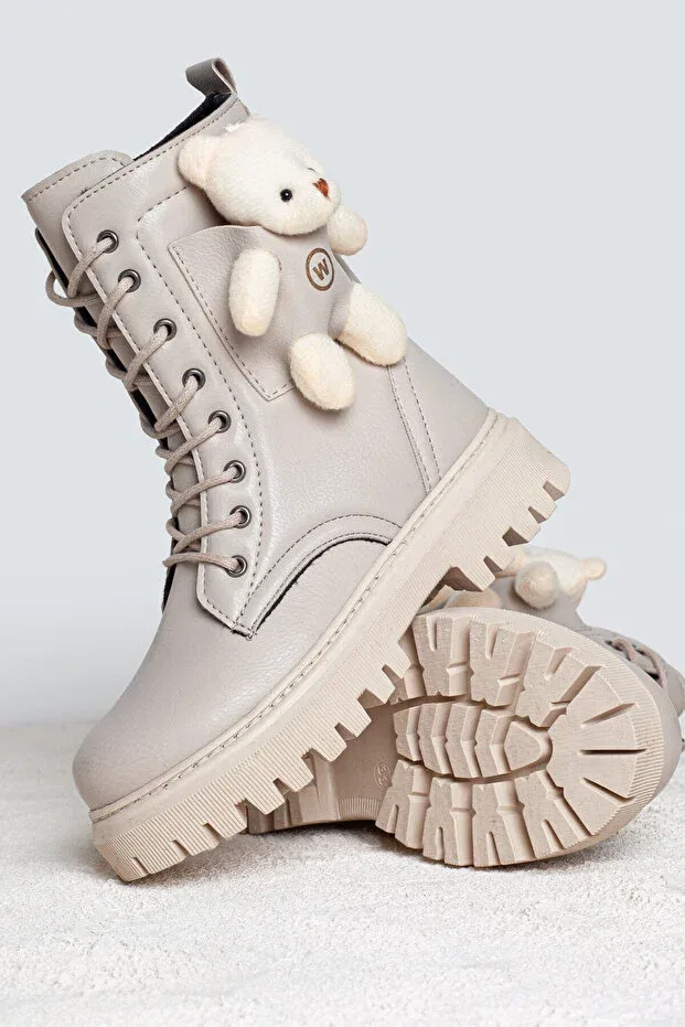 Детские ботинки для девочек с принтом Teddy Bear Dry Wood, Beige — фото 4