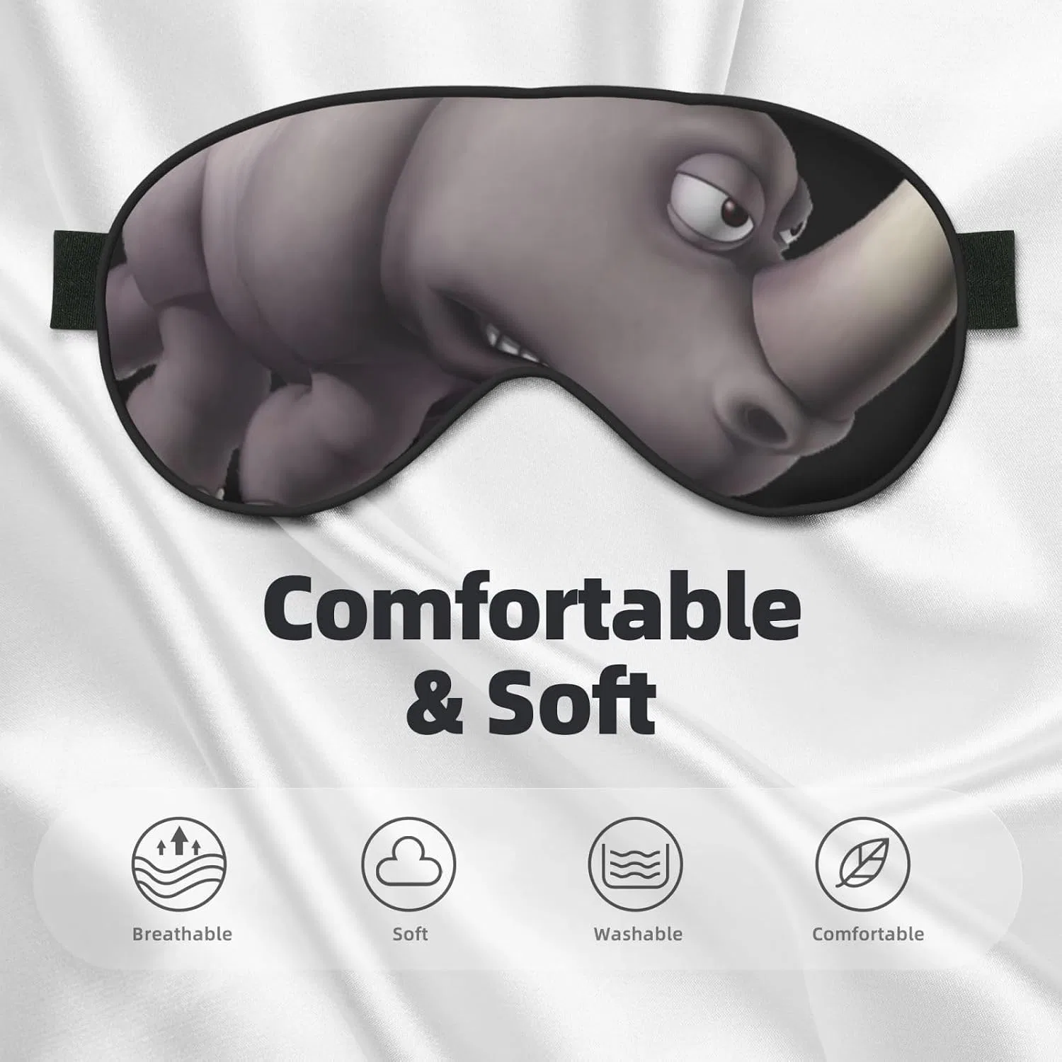 Маска для сна Angry Rhino Soft Sleep, SSIMOO, 1 шт, Black — фото 3