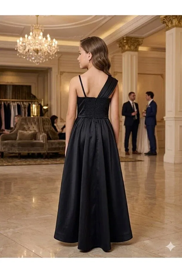 Детское платье для девочек с принтом 3D Spiral Appliqué Detailed Tailed Erkut, Black — фото 3