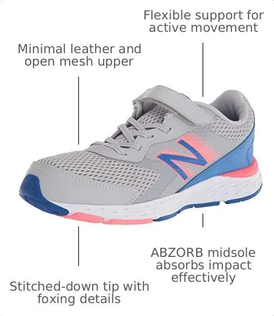 Детские кроссовки для мальчиков с липучкой 680 V6 New Balance, Light Aluminum/Faded Cobalt/Guava — фото 2