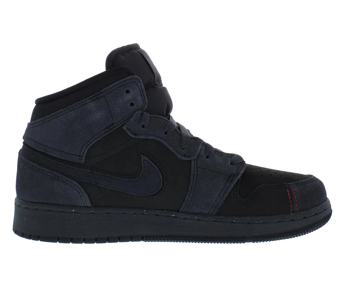 Детские кроссовки для мальчиков кожаные Air Jordan 1 Mid Se Craft (Gs) NIKE, Dark Smoke Grey Black — фото 2