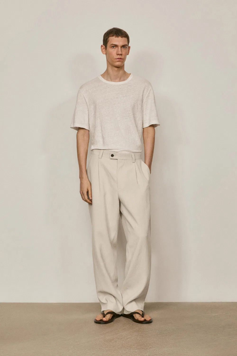 Брюки от костюма из 100% льна - лимитированная серия Massimo Dutti, кремовый