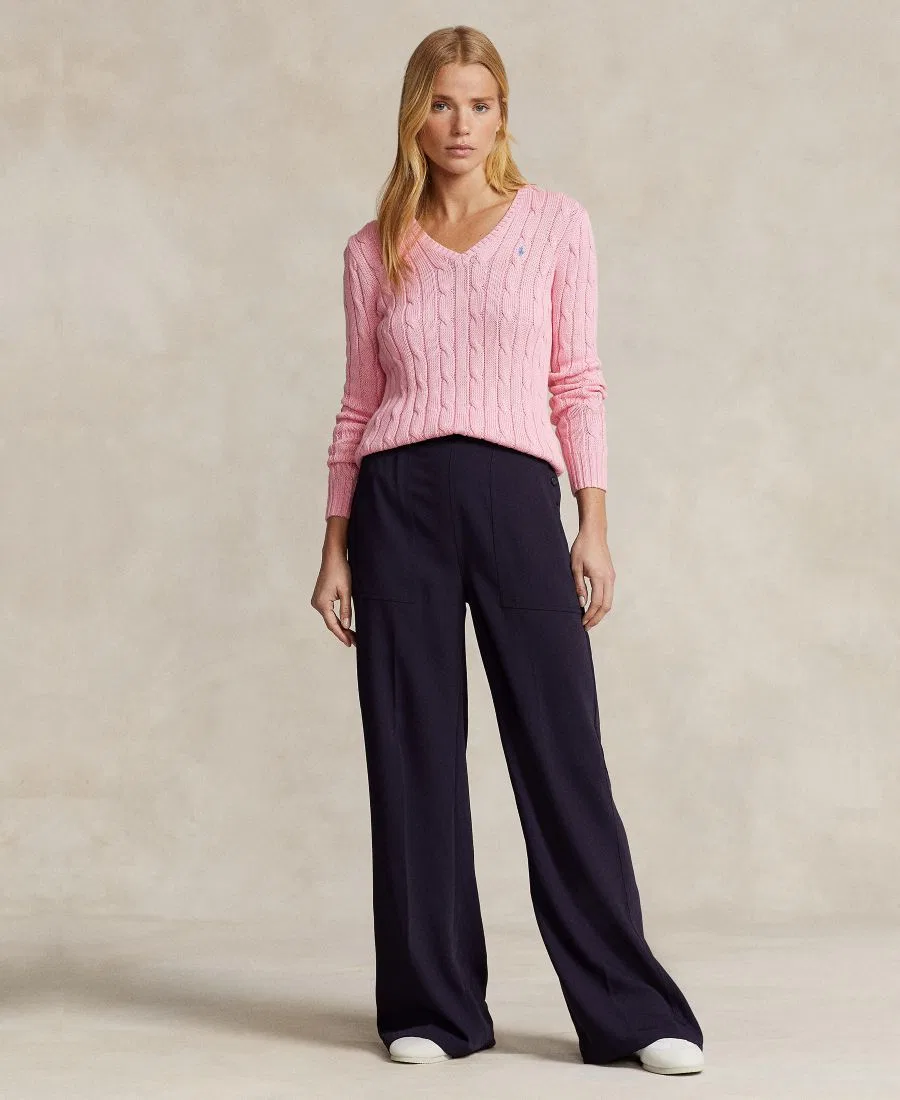 Свитер с V-образным вырезом, с косами, Slim Fit Polo Ralph Lauren, Carmel Pink — фото 2