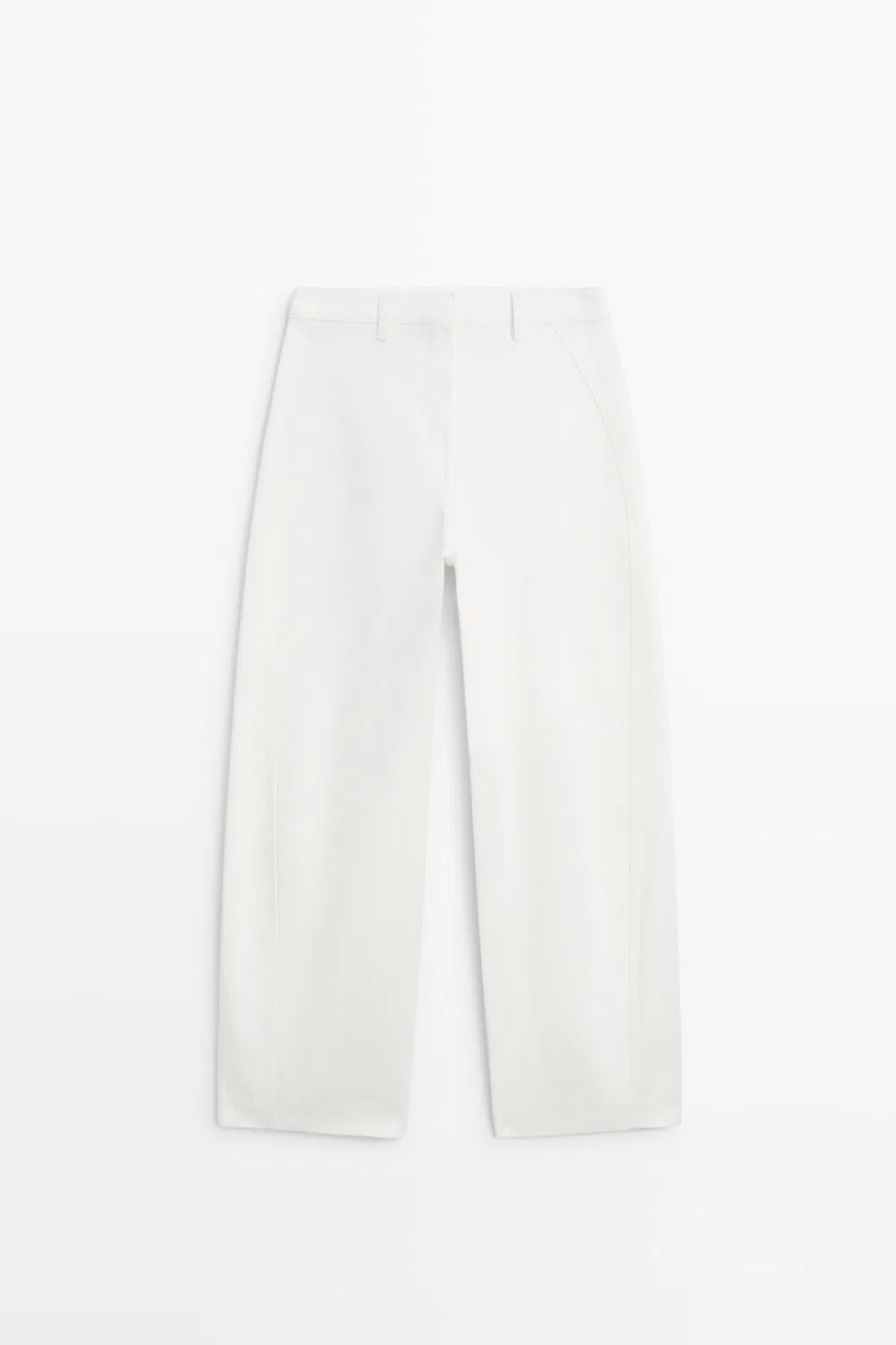 Брюки Massimo Dutti 100% Cotton Barrel-Fit, кремовый — фото 2