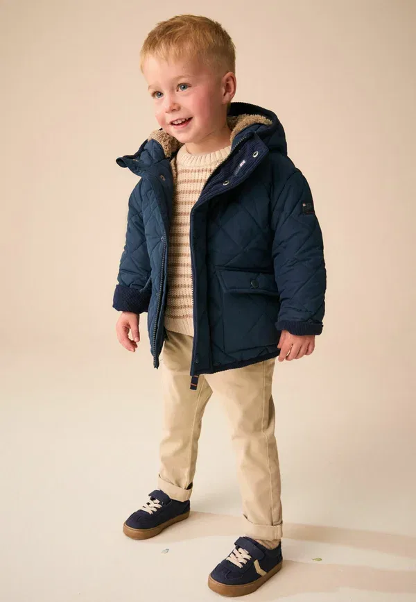 Пальто с капюшоном Regular fit - quilted borg lined coat Next, темно-синий