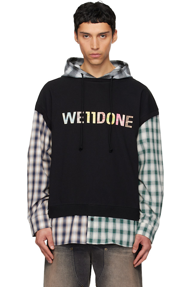 

Худи в стиле пэчворк с многослойной отделкой 'We11Done', черный