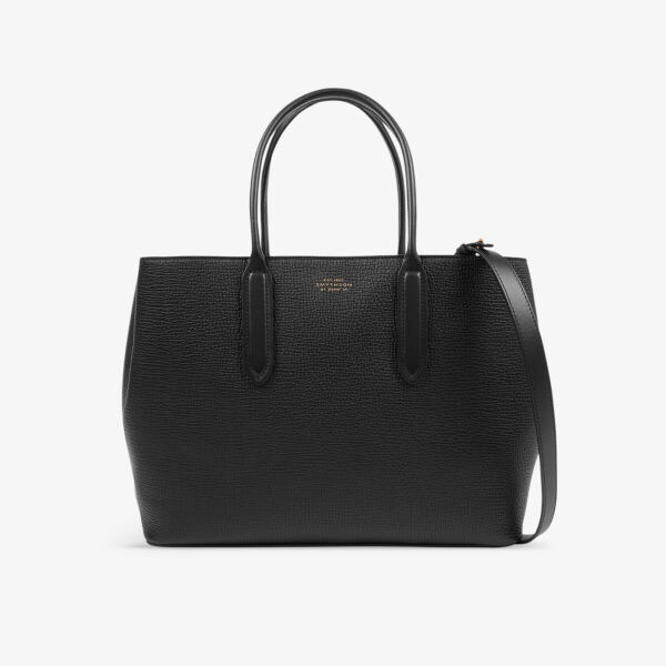 

Кожаная сумка-тоут ludlow small day с тисненым логотипом Smythson, черный