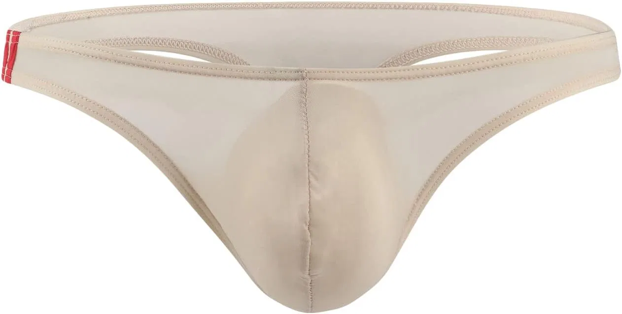 Брифы Men's U Convex Ice Silk Underwear Low Waist Stretchy Hip Pack Bikini Thongs Soft Breathable Bulge Pouch Underpants, телесный