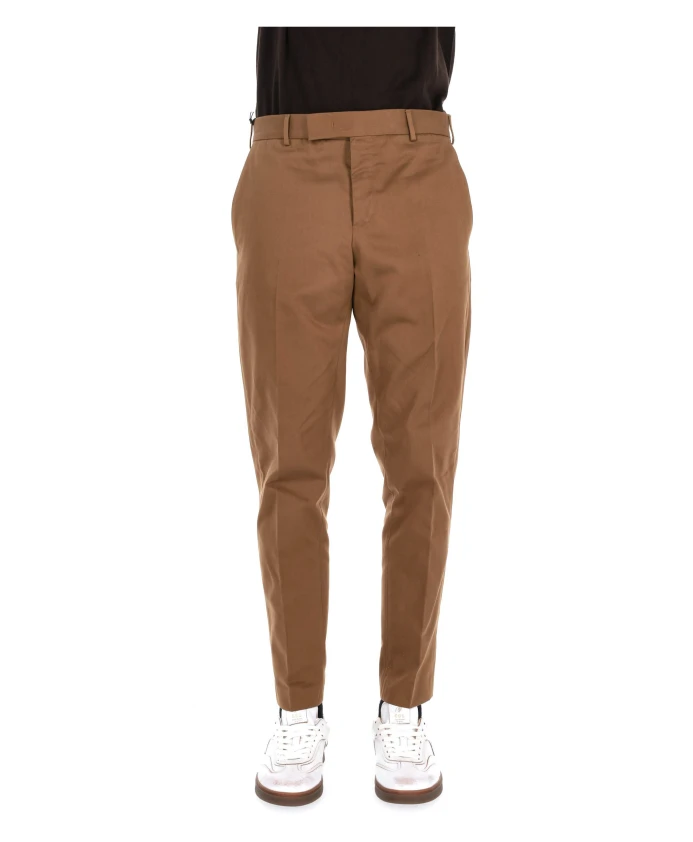 

Бежевые хлопковые габардиновые брюки в стиле "бунтарский крой" Pt Torino, коричневый