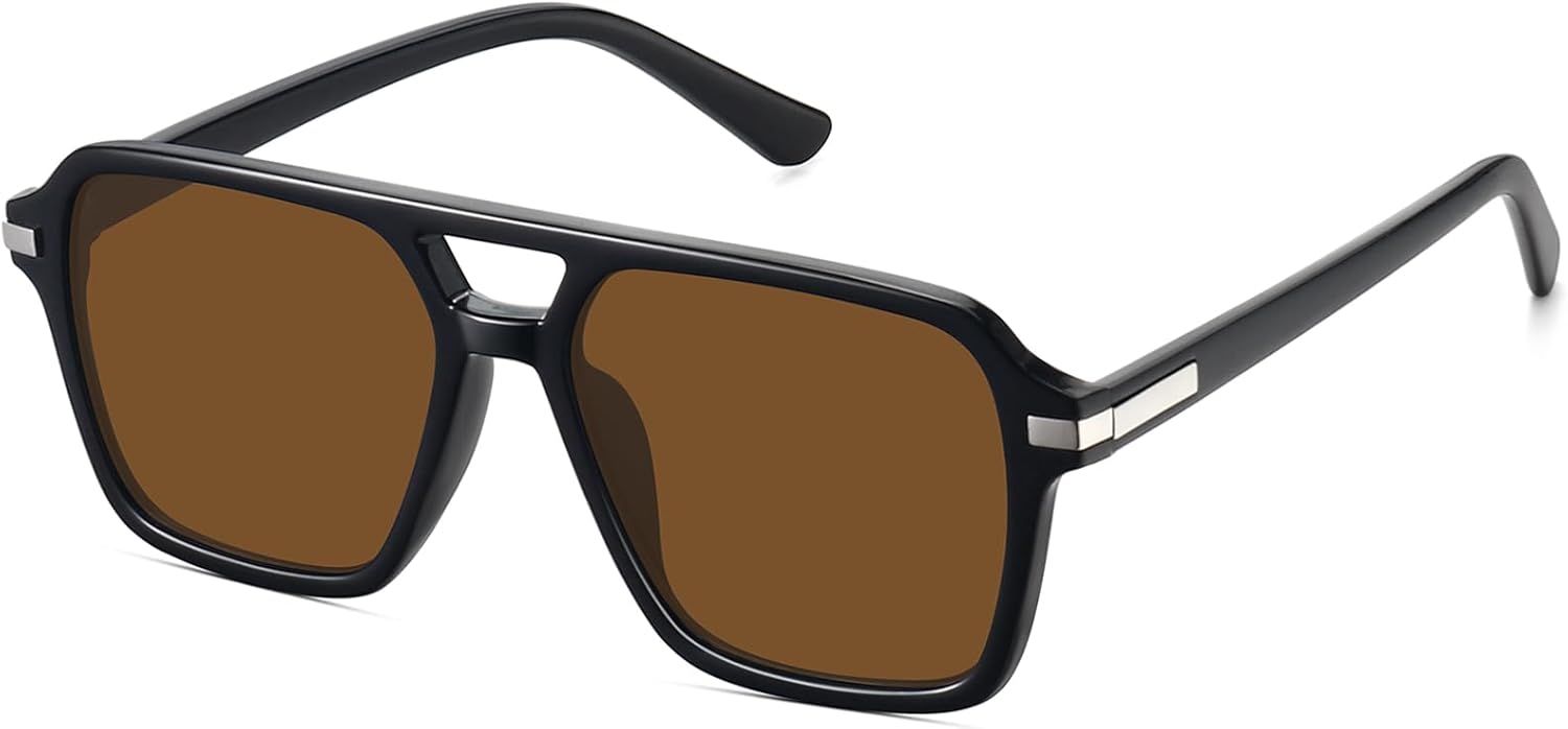 

Ретро-очки-авиаторы для женщин и мужчин, модные, классические, квадратные, в стиле 70-х, 80-х, 90-х, винтажные, с двойной перемычкой, модель FZN813 Fozono, Black/Brown