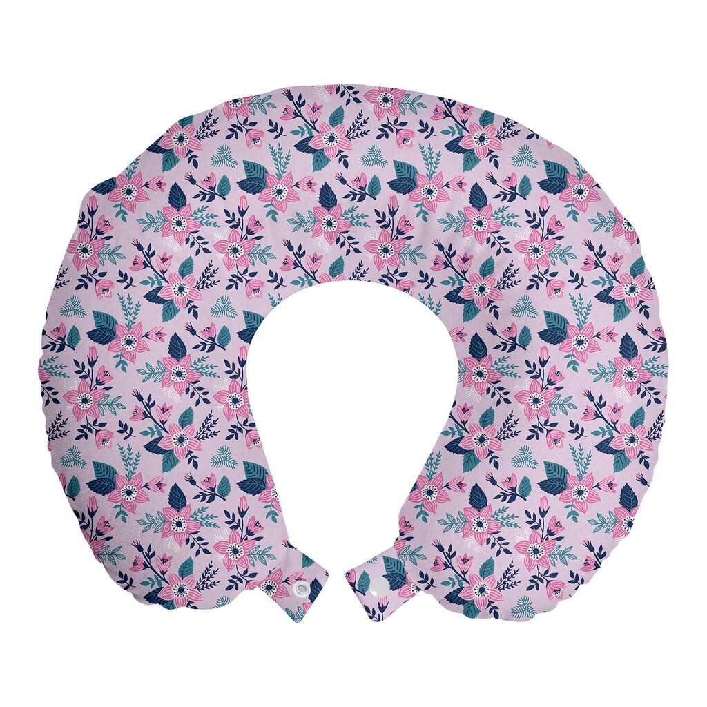 

ABAKUHAUS Flowers Travel Pillow Подушка для шеи, Doodle Flowers, пенопластовые дорожные принадлежности для самолета и автомобиля, 30x30 см, Фиолетовый Синий Серый