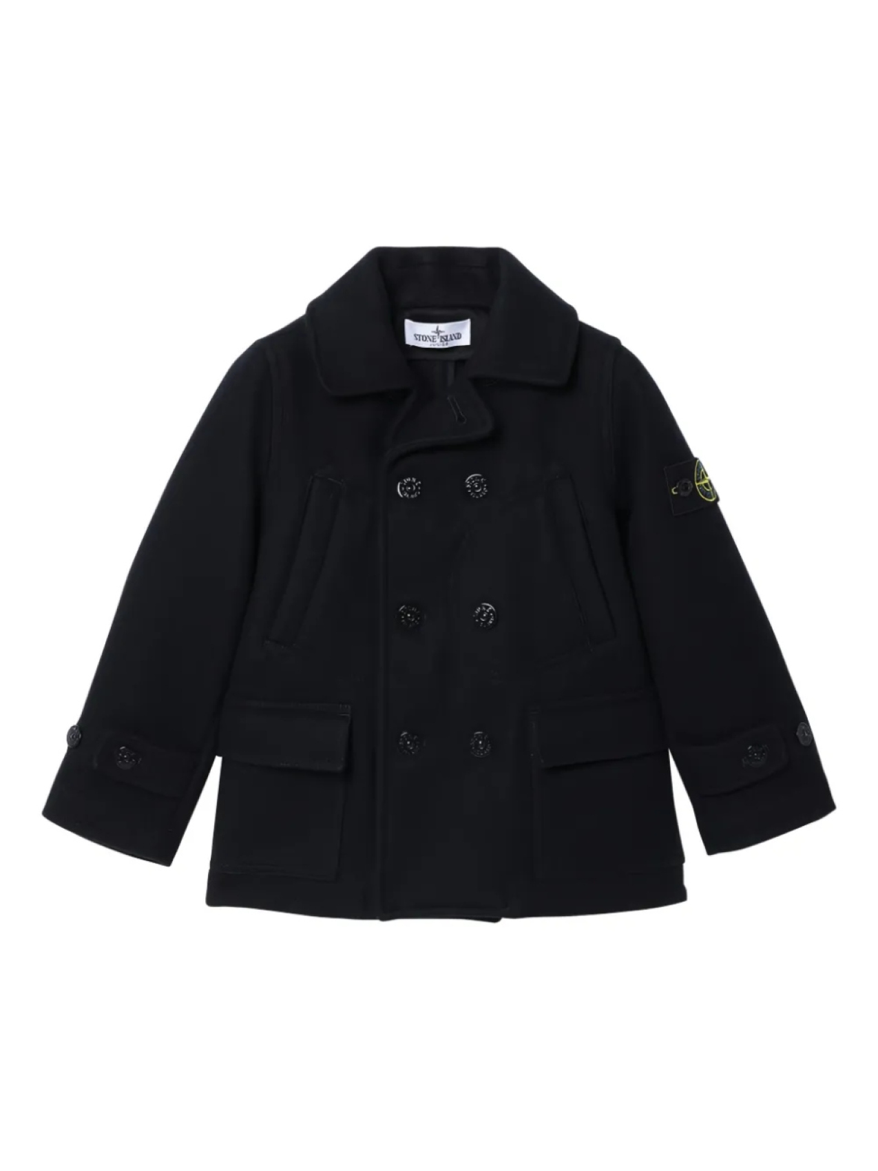 

Stone Island Junior двубортное пальто с накладным карманом, черный