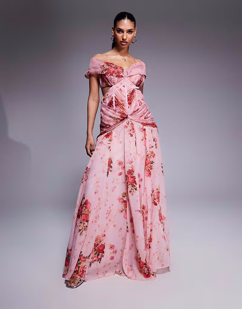 

Платье макси из органзы и шифона с цветочным принтом ASOS LUXE