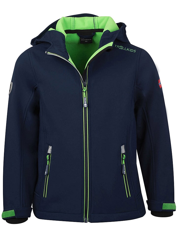 

Trollkids Куртка из софтшелла «Троллфьорд» темно-синего/светло-зеленого цвета