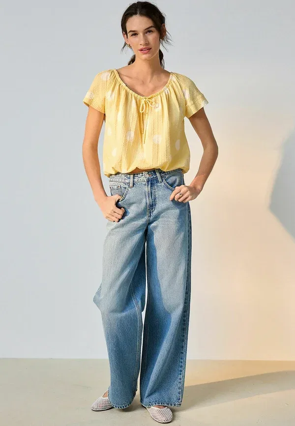 Футболка Next Tall fit short sleeve bubblehem scoop neck t-shirt, лимонно-желтый в горошек — фото 2