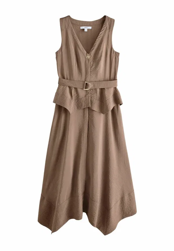 Платье Regular fit v neck 2 in 1 hanky hem midi dress, maxi dress Next, шоколадно-коричневый — фото 3
