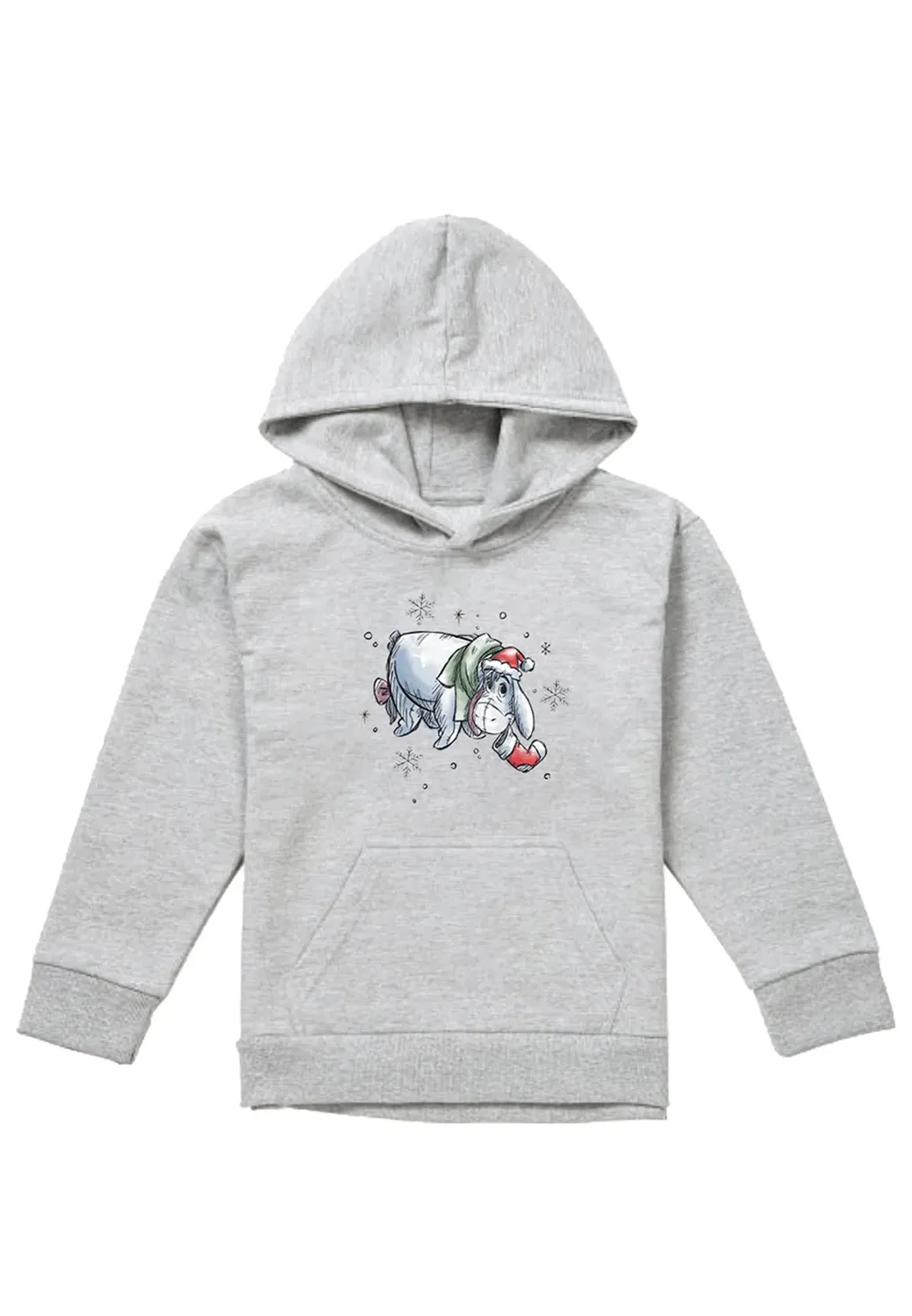Детский худи с принтом Winnie the Pooh Eeyore Christmas Snowflakes Disney, Grey