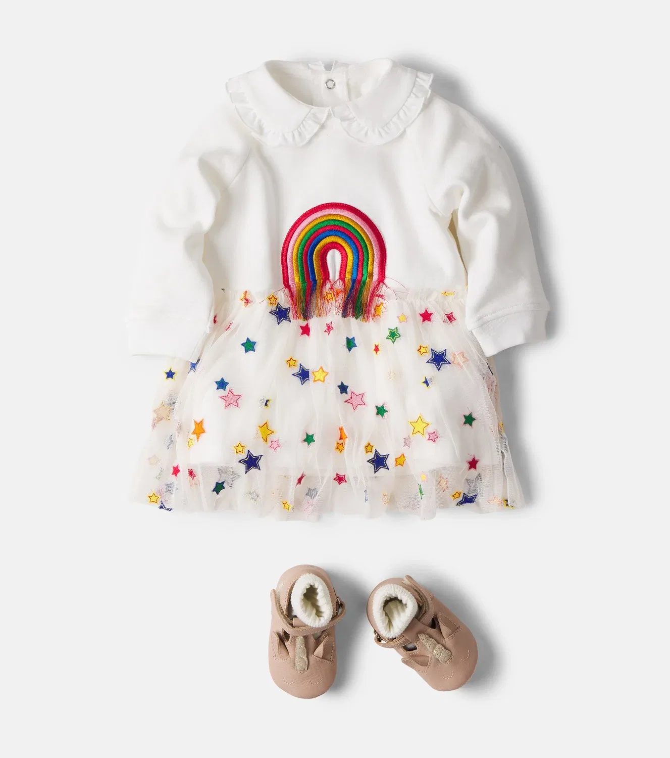 Детское вышитое хлопковое платье Stella McCartney Kids, белый — фото 2