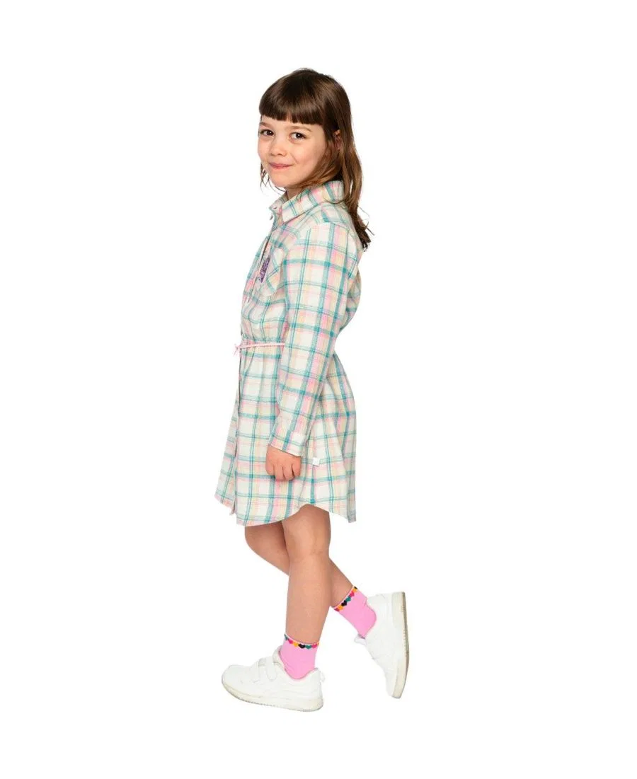Платье-рубашка с поясом Ivy Kids Deux par Deux, Plaid Green And Pink — фото 4