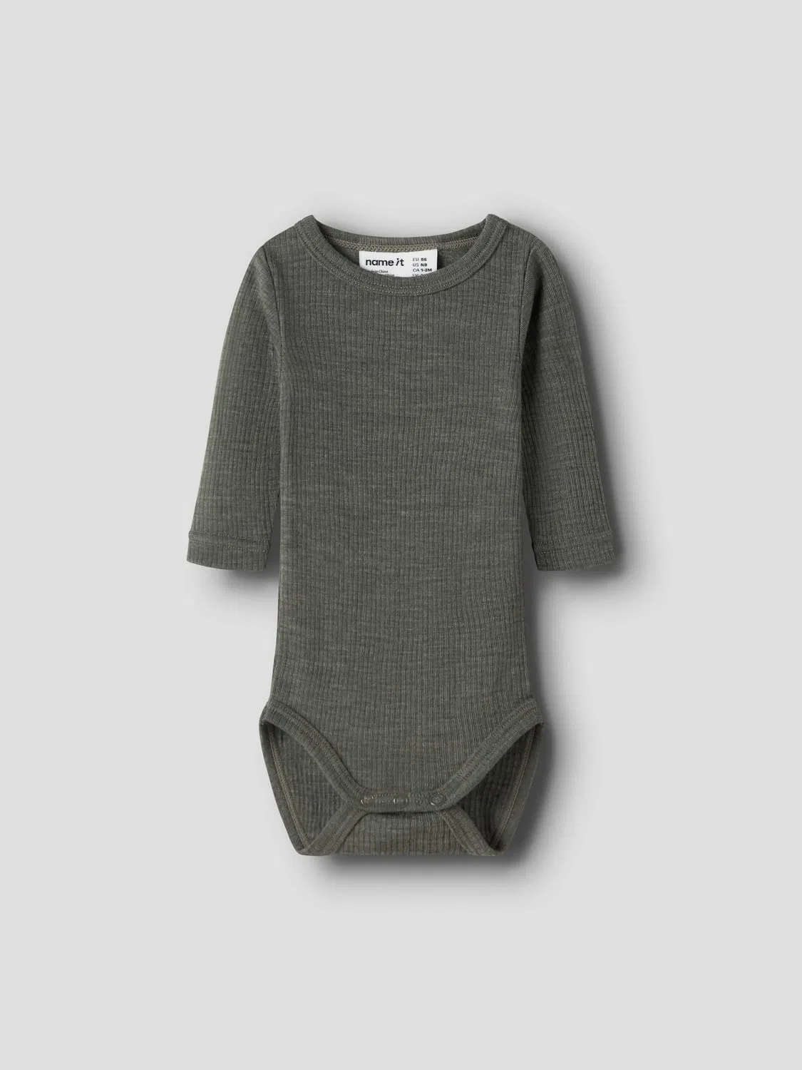 Боди с длинным рукавом шерстяное NBNWAX WOOL RIB LS BODY Name It, зеленый — фото 3