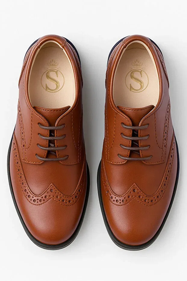 Детские туфли для мальчиков кожаные brogue Isse, Tan Color