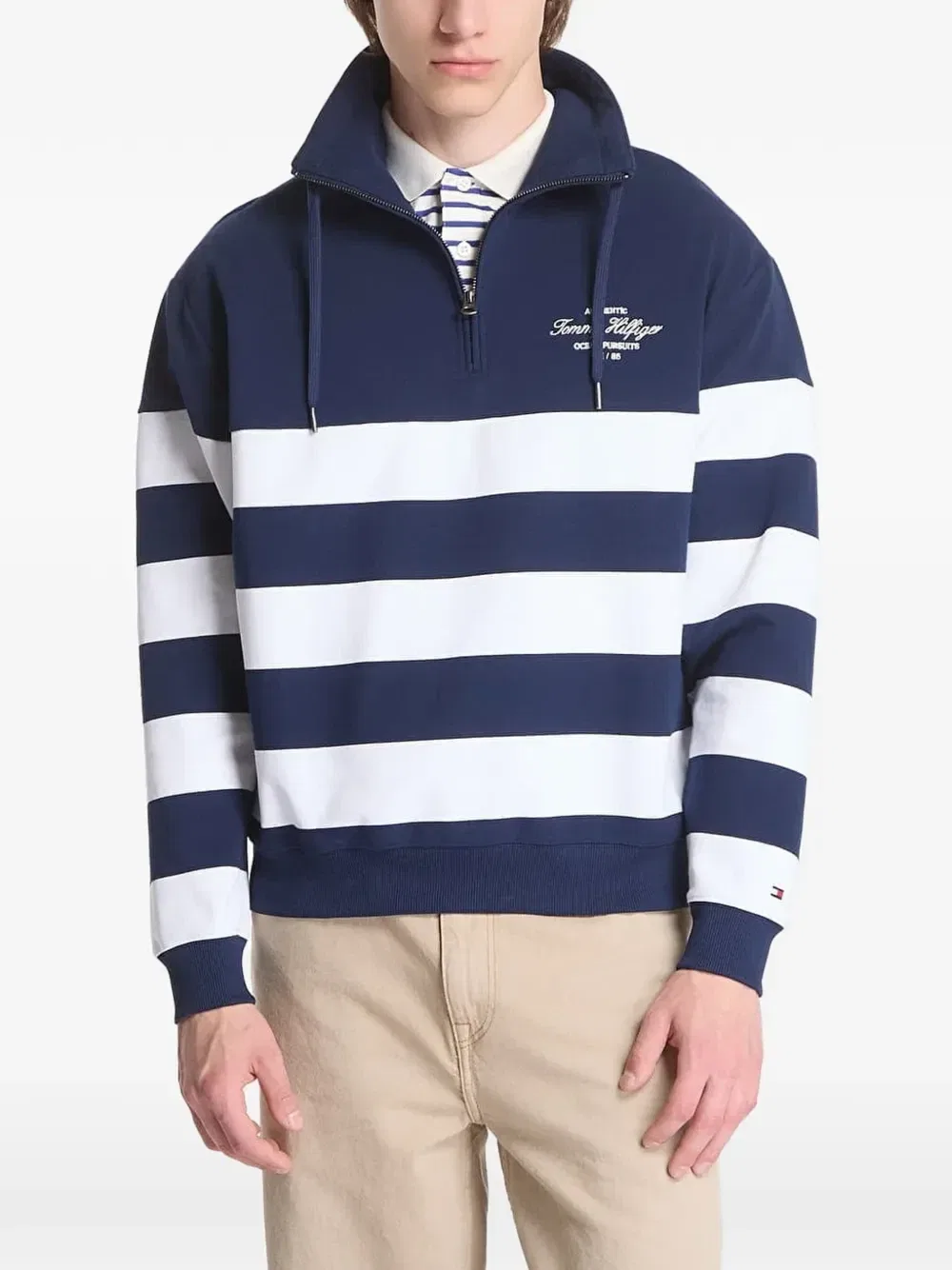 Полосатый свитер на молнии до середины груди Tommy Hilfiger, синий