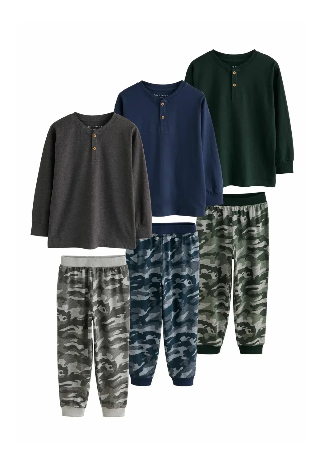 Пижама с длинными рукавами, комплект из 3 штук - пижама Next, Green Grey Blue Camo