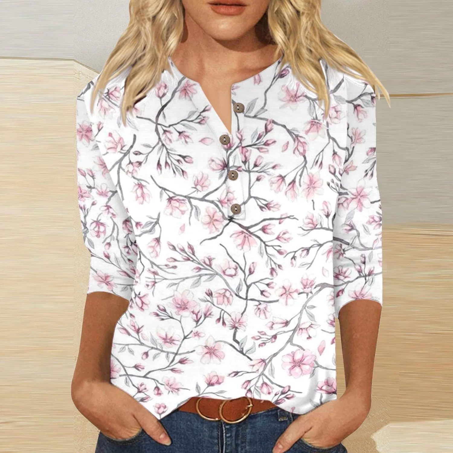 Женская майка с V-образным вырезом Colorful Gradient Geometric Print, бренд, Pink-6 — фото 2