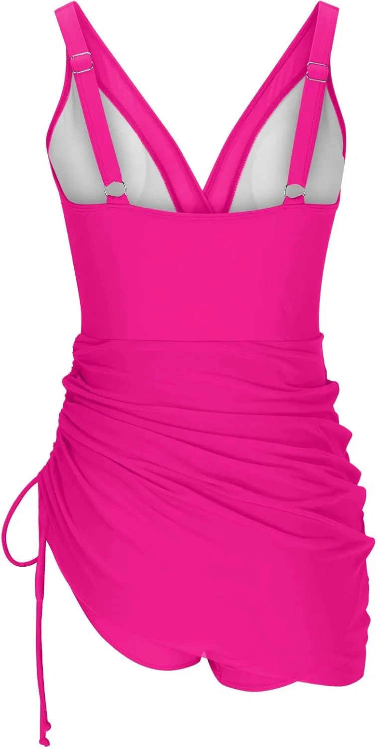 Женский цельный купальник с завышенной талией и сетчатыми вставками, Hot Pink — фото 4