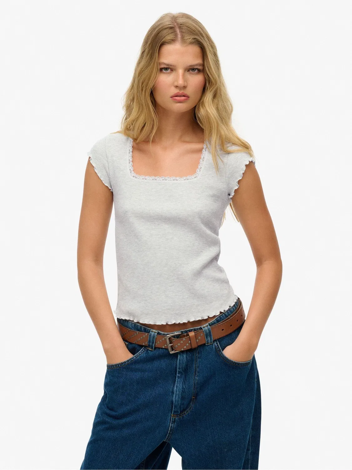 Футболка с квадратным вырезом, Essential Superdry, серый
