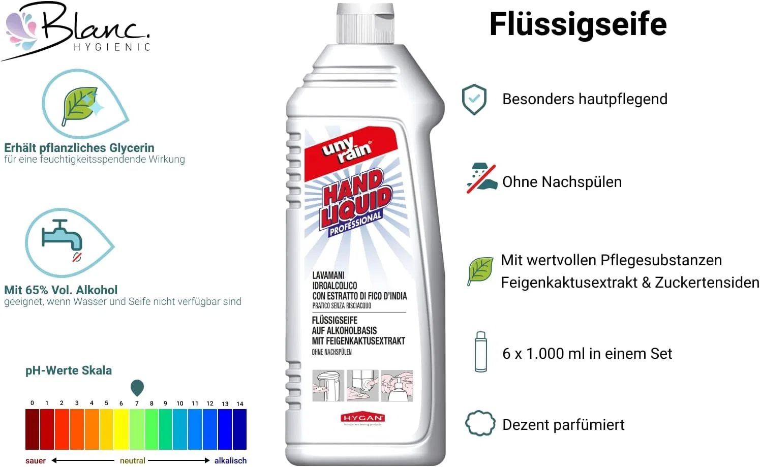 Жидкое мыло Alcohol Based Hand Soap, Blanc HYGIENIC, 6 x 1 л, Citrus — фото 4