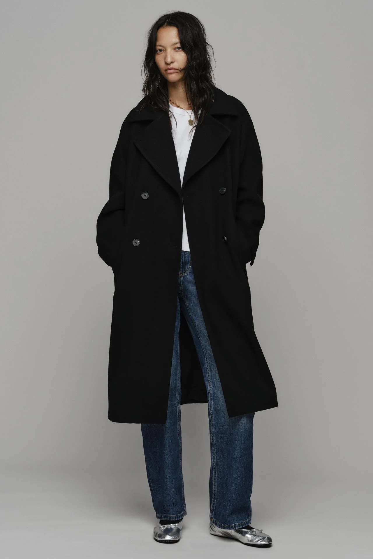 Пальто Zara Oversize Soft, черный