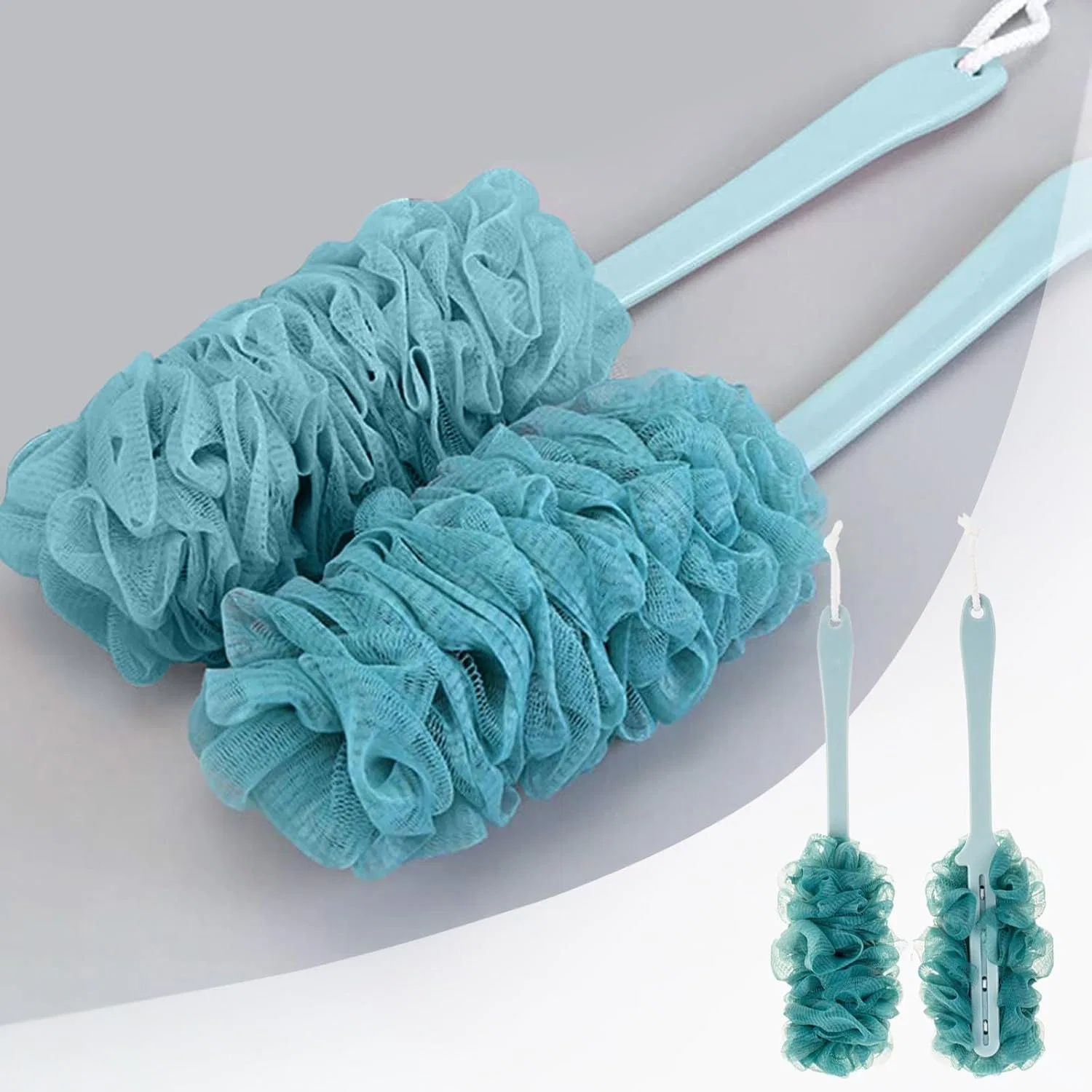 Мочалка для душа с длинной ручкой, Nylon, 1 шт, 45.7 см, Blue Generisch — фото 3