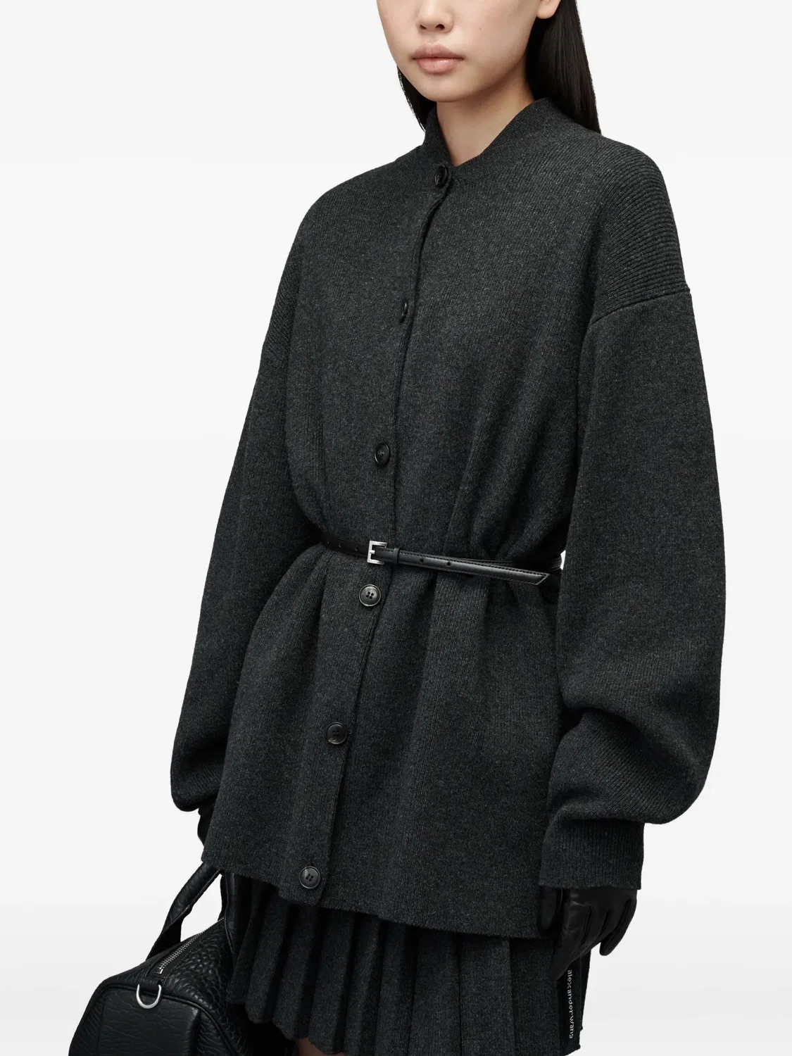 Кардиган оверсайз серого цвета с поясом Alexander Wang, серый — фото 4