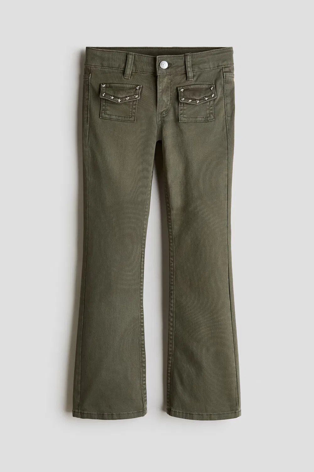 Брюки из саржи с декоративными заклепками H&M, Dunkles Khakigrün