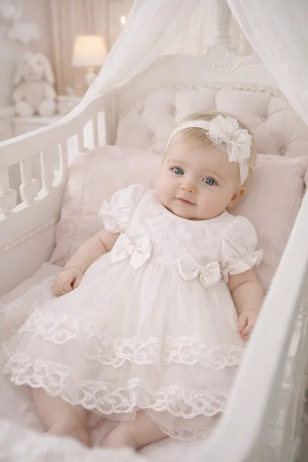 Детское платье для девочек с кружевом Mevlütlük Dress Miniday Baby, Ecru — фото 3