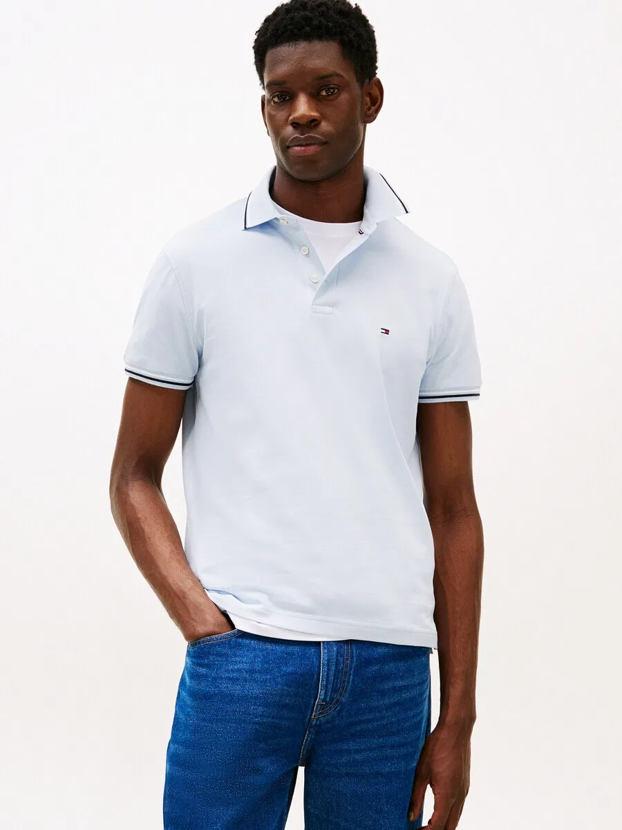 Рубашка TOMMY HILFIGER 'Slim Fit Tipped' темно-сини пастельно-голубого цвета — фото 2