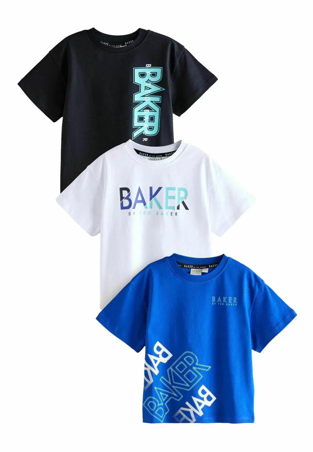 Футболки стандартного кроя с графическим принтом, комплект из 3 штук Baker By Ted Baker, White Black Blue