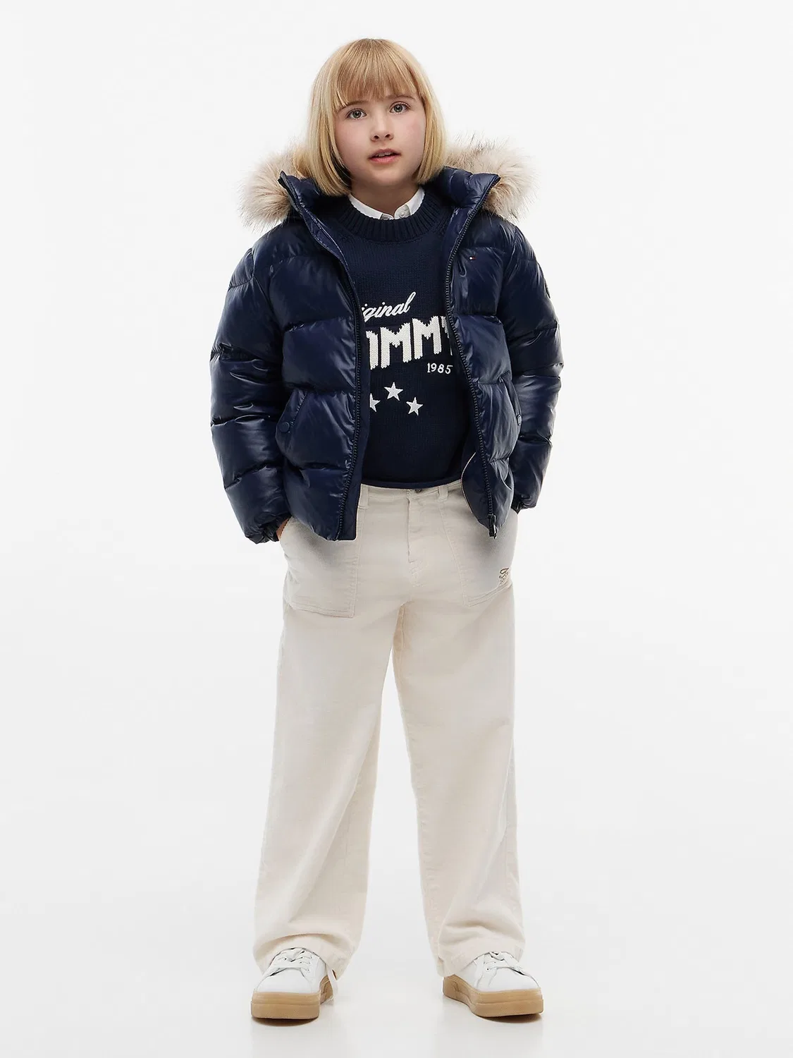 Синий пуховик Tommy Hilfiger Essential с отделкой из искусственного меха — фото 2
