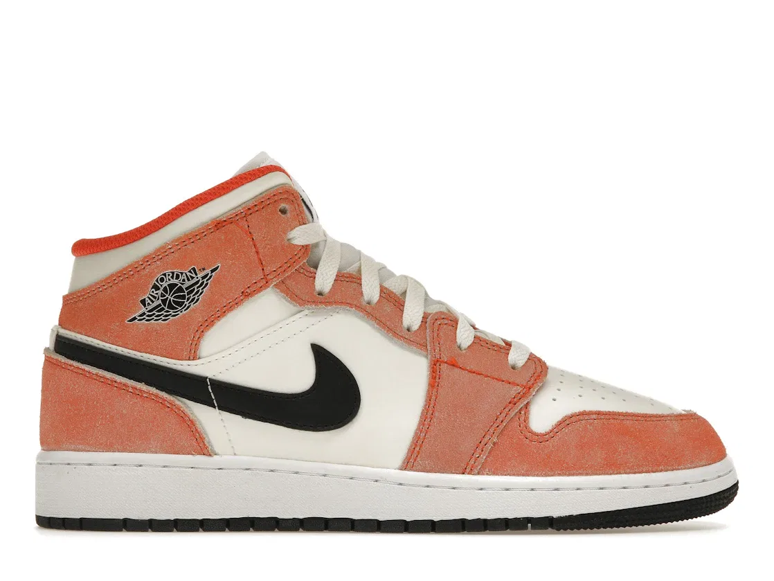 Детские кроссовки с замшевым верхом Jordan 1 Mid SE Jordan, Team Orange/Sail/White/Black