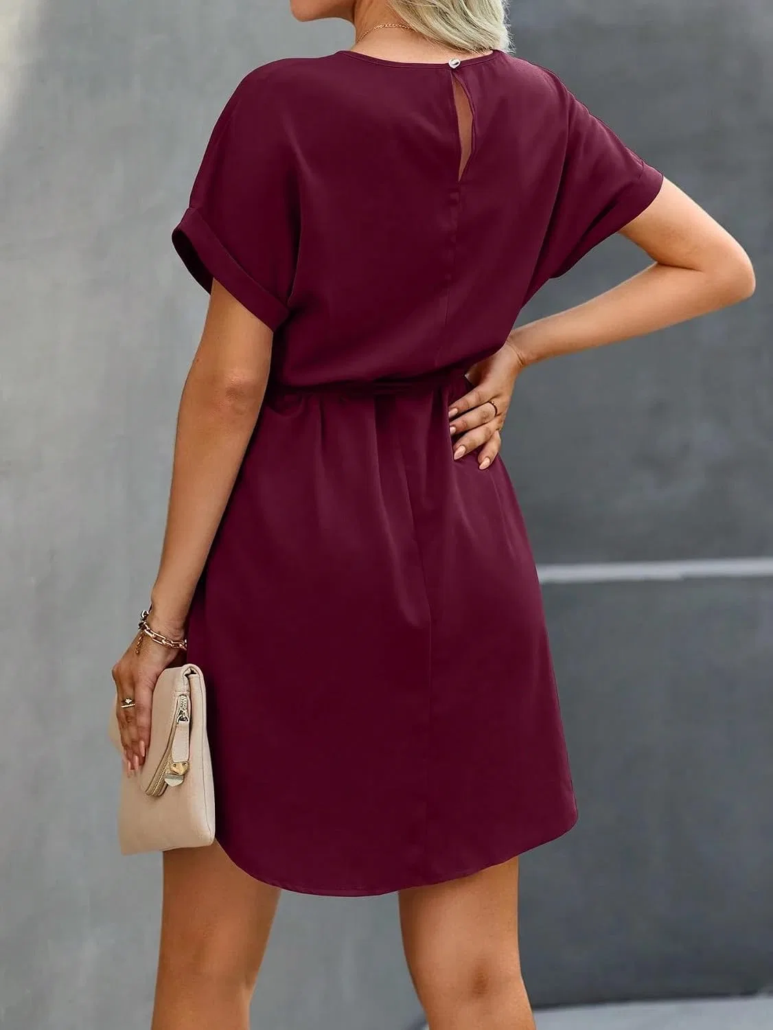Женская туника с поясом с коротким рукавом Colorblock, Burgundy — фото 3