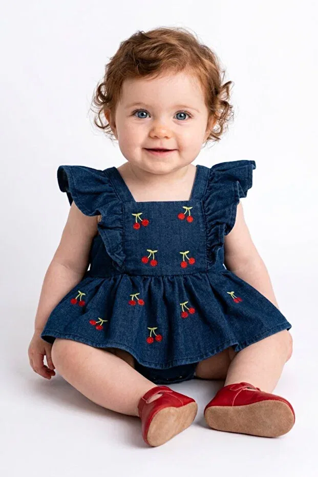 Детское платье для девочек хлопковое Baby girl birthday party wedding dress short sleeve sleeveless cherry romper Baby Animals, Blue
