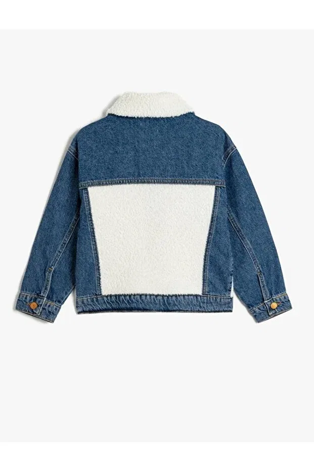 Детская джинсовая куртка для девочек с длинным рукавом Girl'S jean jacket 5wkg20011ad medium indigo Koton, Mid Indigo — фото 2