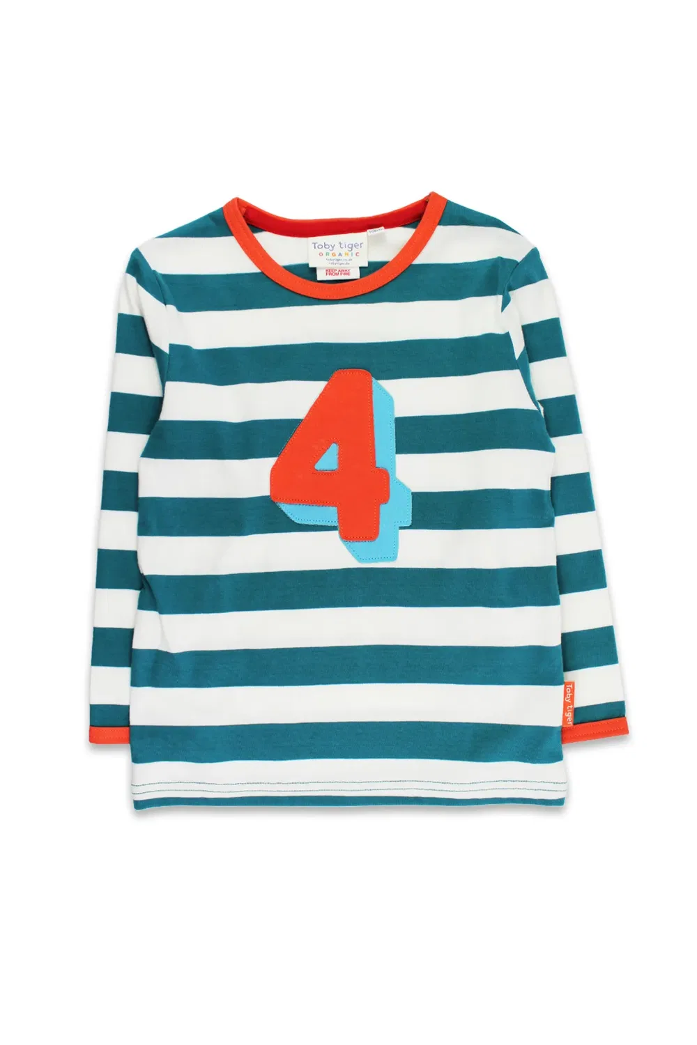 Детская футболка с длинным рукавом с аппликацией Four Applique Stripe Toby Tiger, Teal