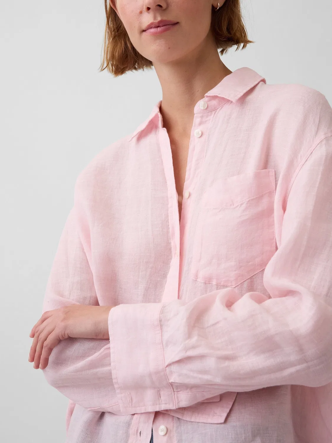 Рубашка оверсайз из льна Gap, Light Pink — фото 4