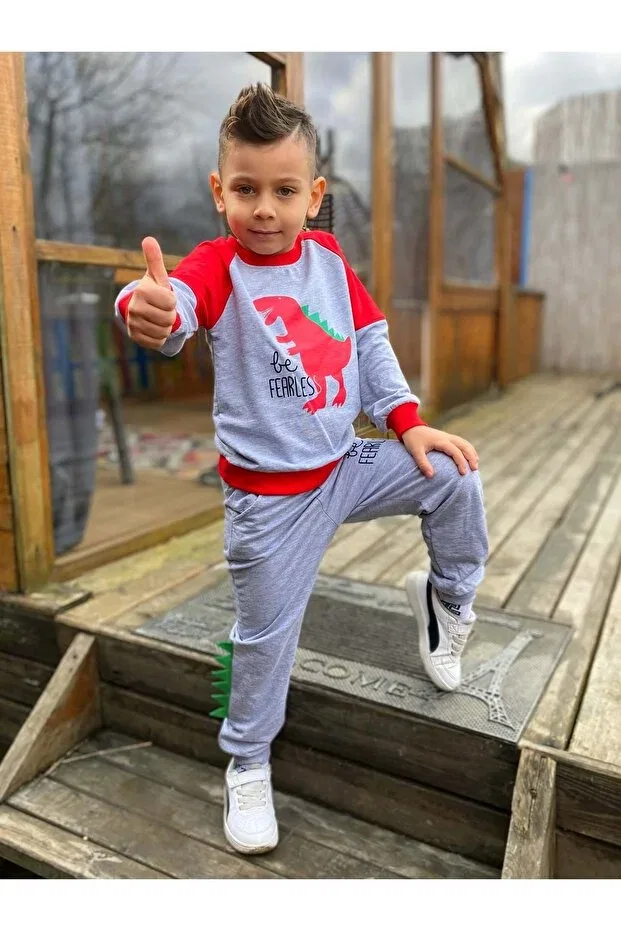 Детский спортивный костюм с принтом Dinosaur motif two thread fabric kids tracksuit mnk0564 Mnk Baby&Kids, Red — фото 3