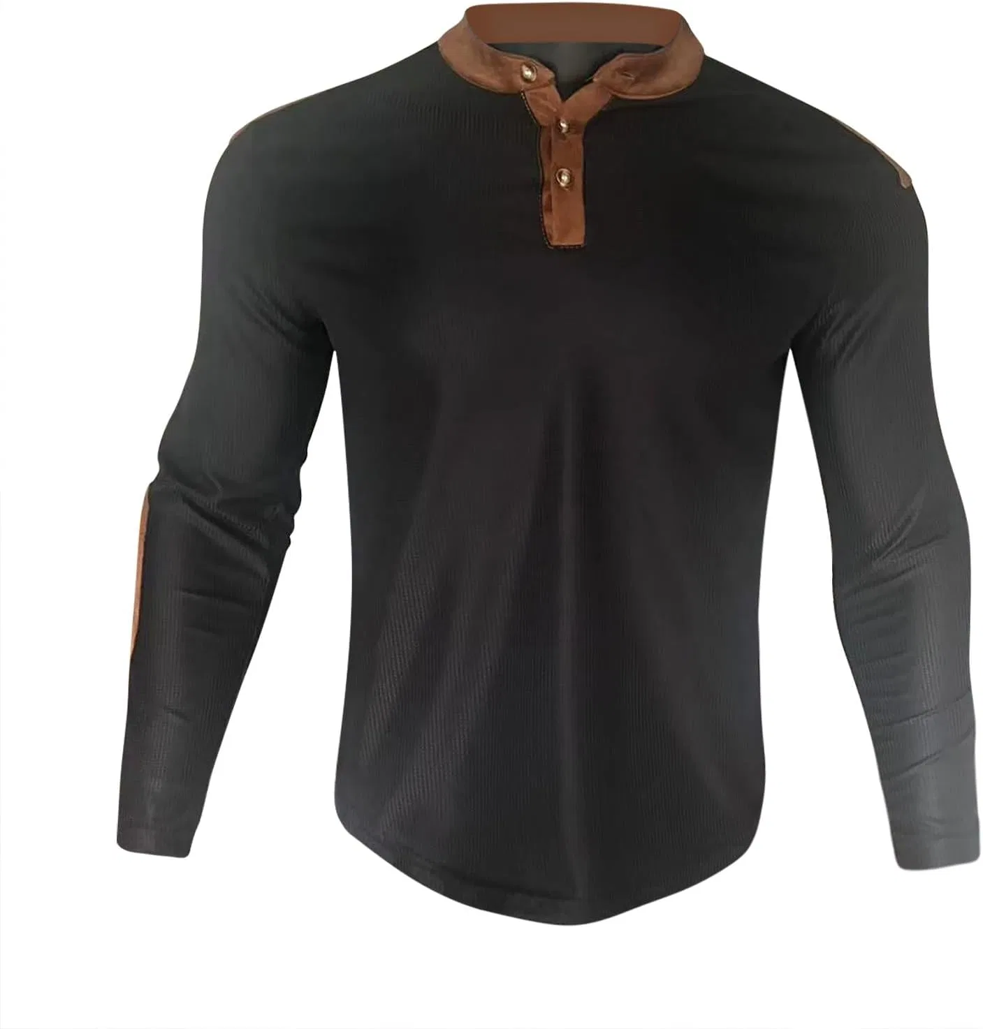 Мужская футболка-поло с длинным рукавом Recluse Waffle Henley, Black — фото 2